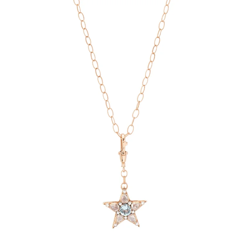 Star Aquamarine and Diamond Pendant Necklace