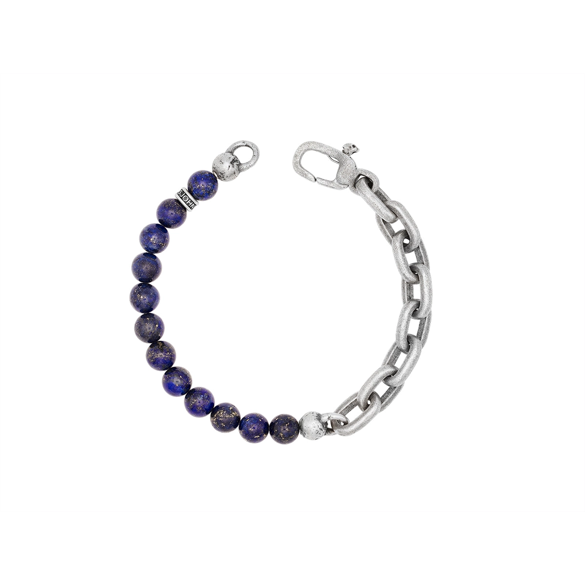 Sterling Silver Half 8mm Lapis Bead and Half Link Bracelet