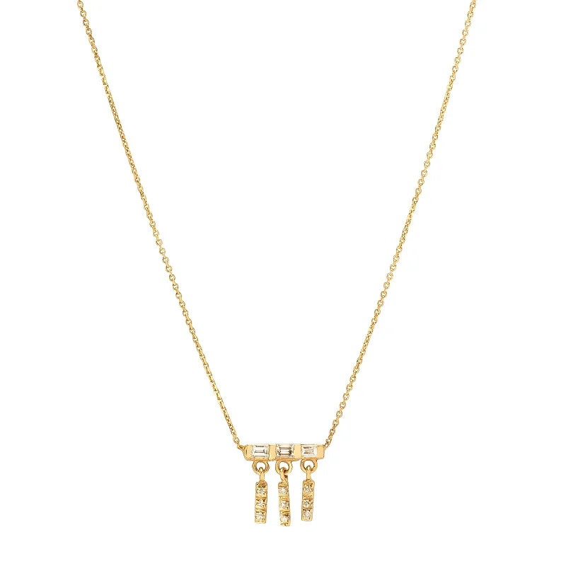 Gravity Triple Hanging Baguette Diamond Bar Necklace